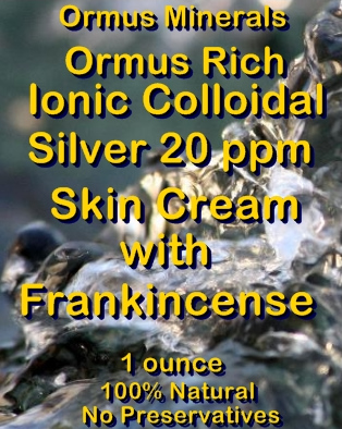 Ormus Minerals -Ormus Rich Ionic Colloidal Silver 20 ppm Skin Cream with FRANKINCENSE